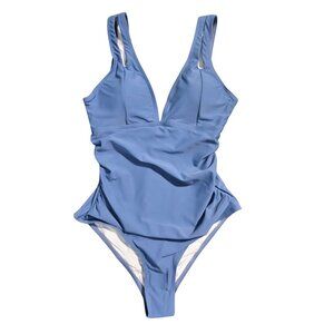 NWOT | Slate Blue | Ruched V-Neck Plunge One-Piece Swimsuit | Small